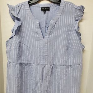 Lane Bryant Sz 18 Ruffle Sleeve Blue White Shirt Top
